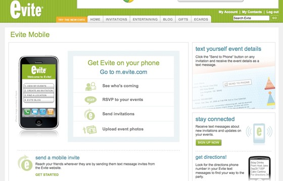 Websites: Evite Mobile Website and iPhone Application
